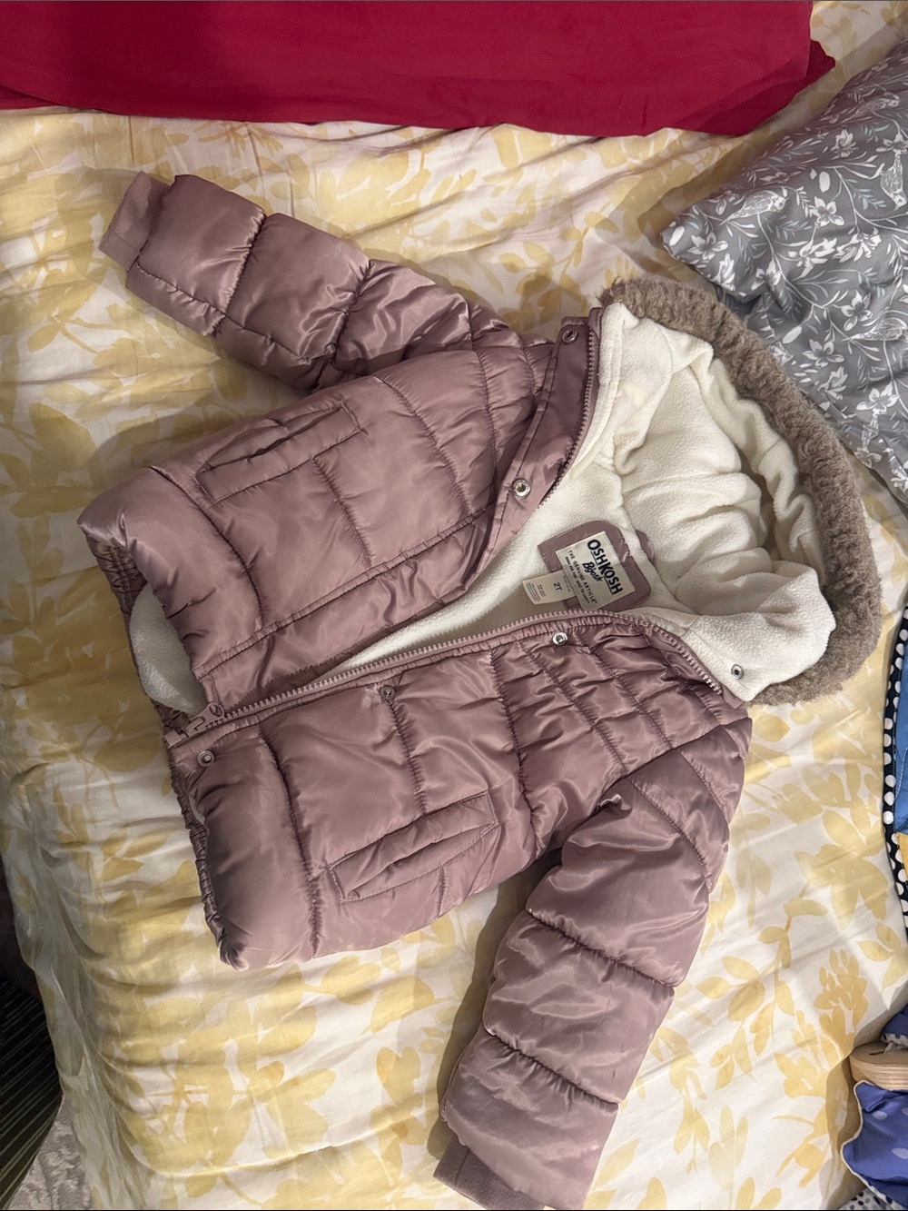 OshKosh B'gosh Mauve Puffer Jacket with Faux Fur Hood